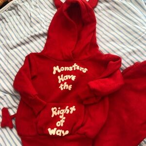 Vintage Red Kids Halloween Hoodie with Fun Slogan and bell in tail 9-12 months